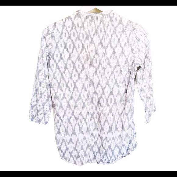 MASSIMO DUTTI Raindrop Print Collarless Tunic Shirt With Long Sleeves Grey Small - Picture 11 of 13